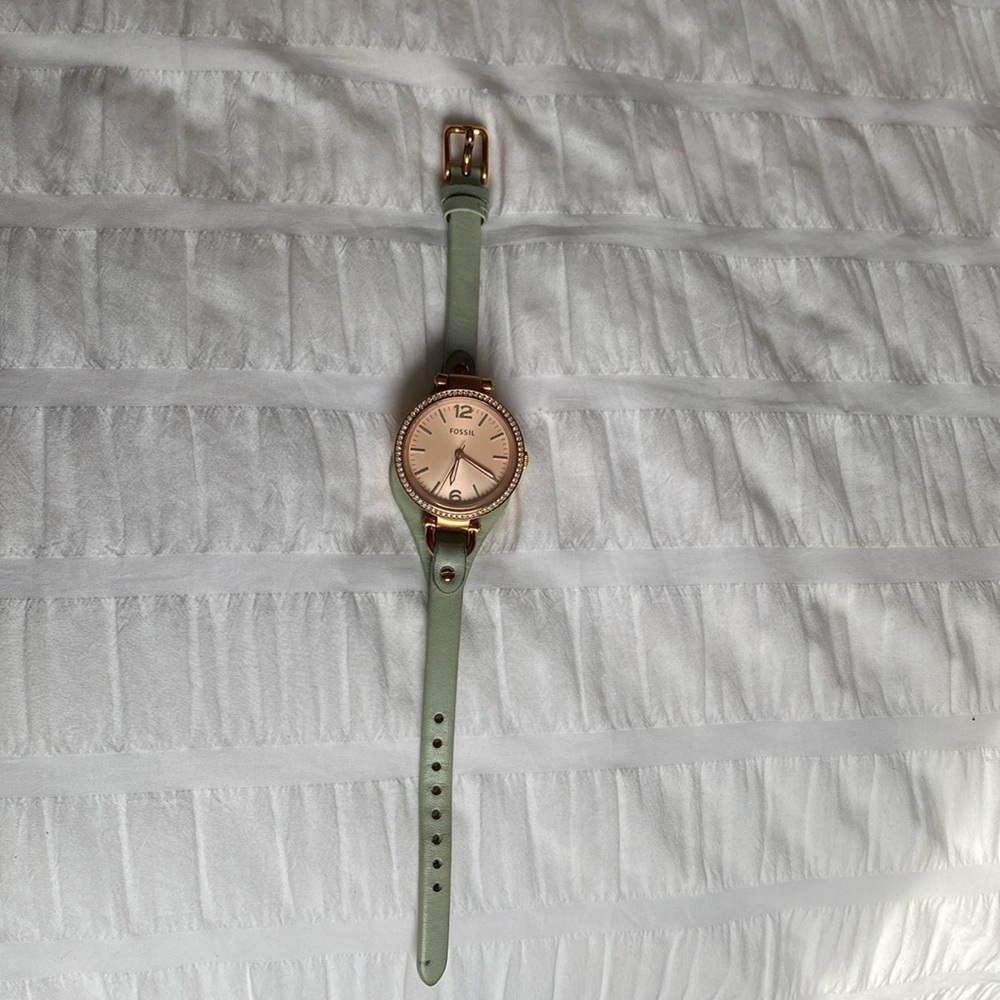 Fossil Georgia ES3467 Women's Mint Leather Analog Dial Quartz Wrist Watch
